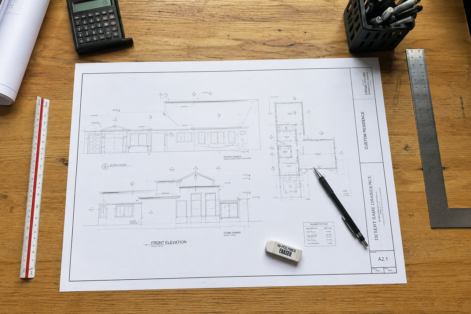 Residential construction drawings with drafting tools